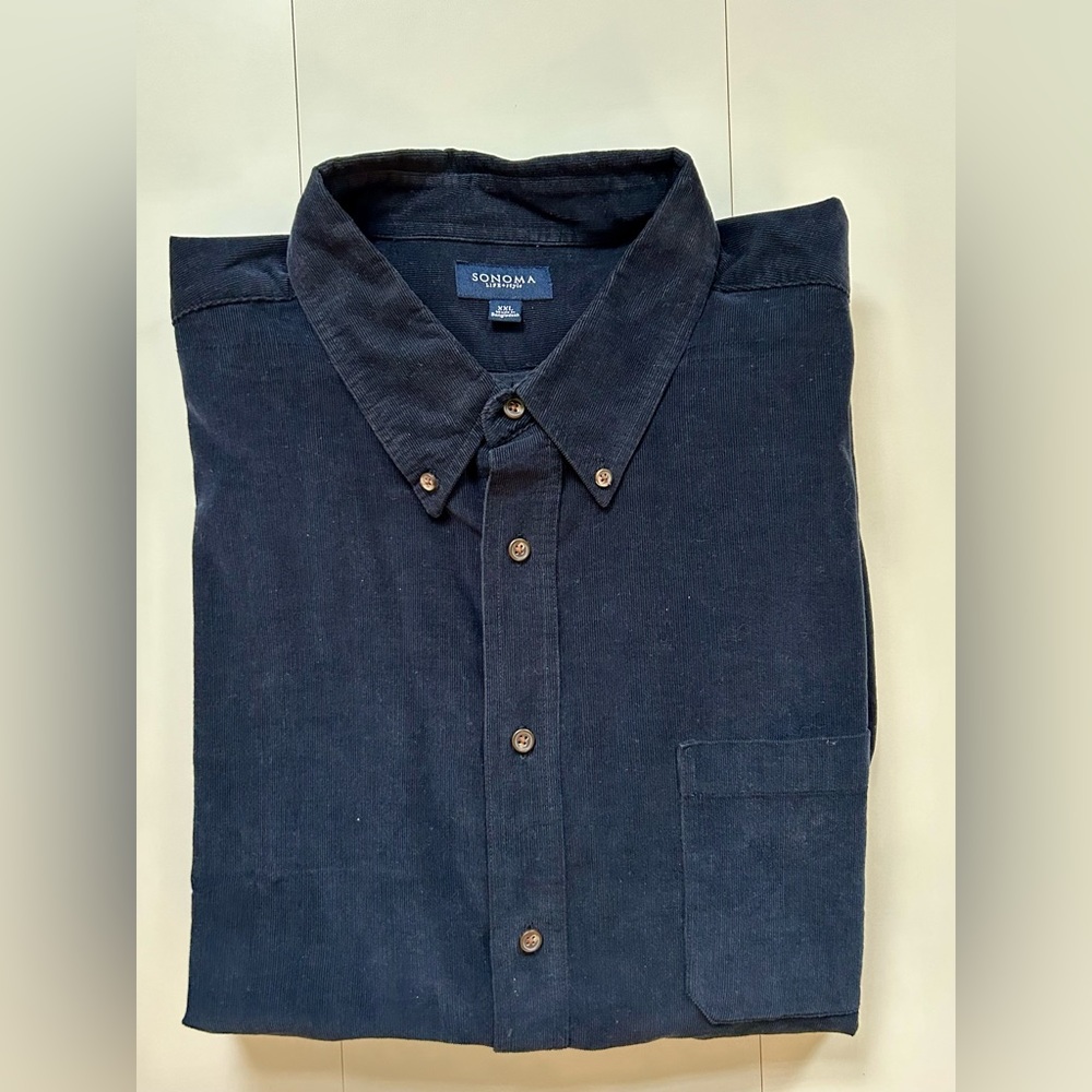 SONOMA MENS BLUE CORDUROY BUTTON FRONT SHIRT XXL